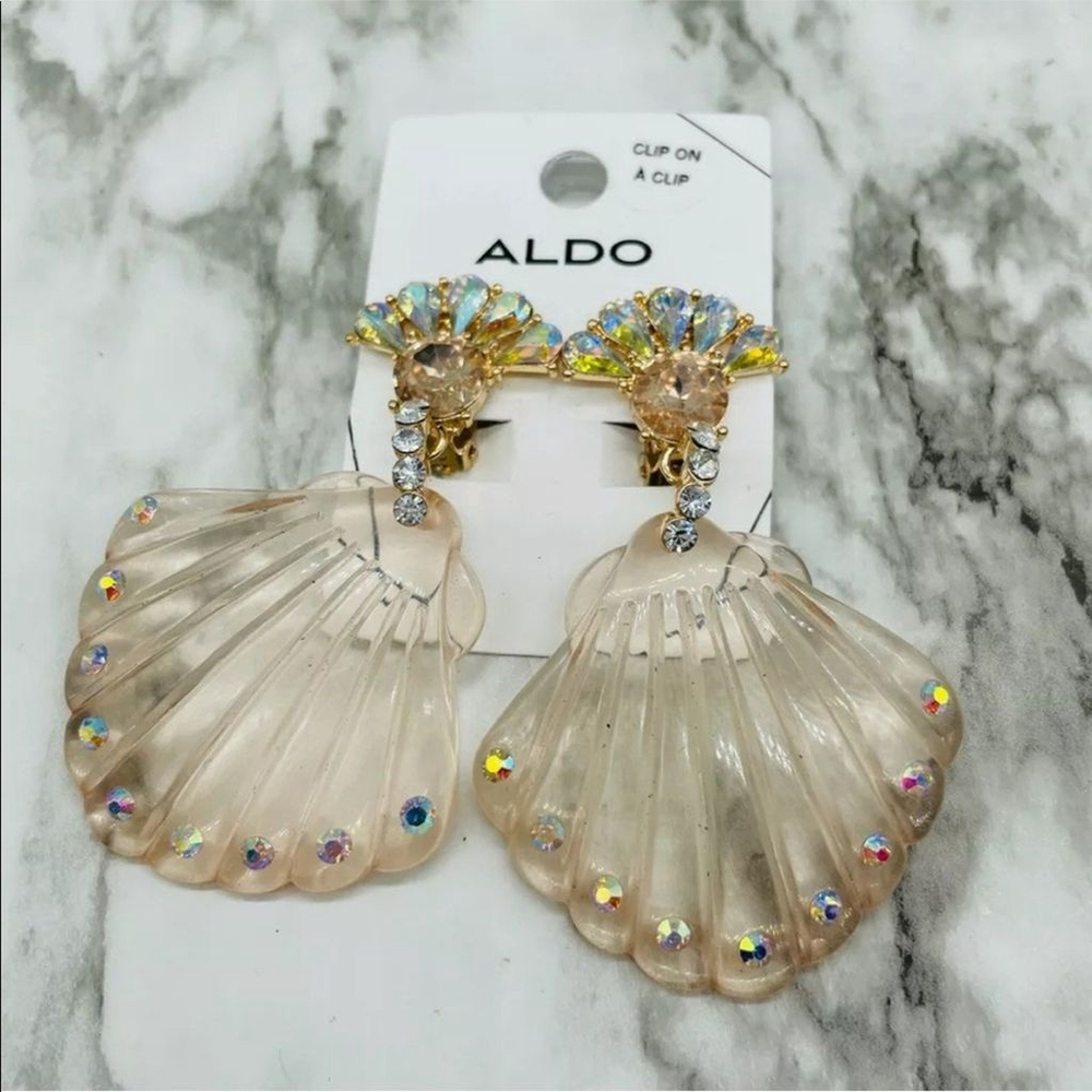 ALDO resin shell clip earrings with Crystals NEW - Picture 11 of 12